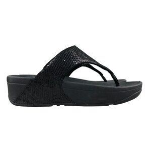FitFlop Women's Size 5 Lulu Superglitz Black Open Toe Slip On Wedge Heel Sandals